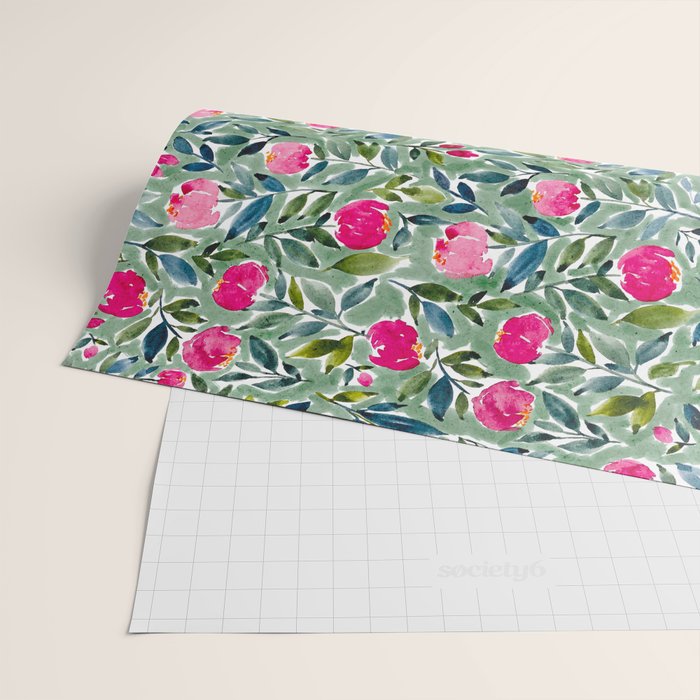 Popping Peonies - Green Wrapping Paper Gallery Image 2