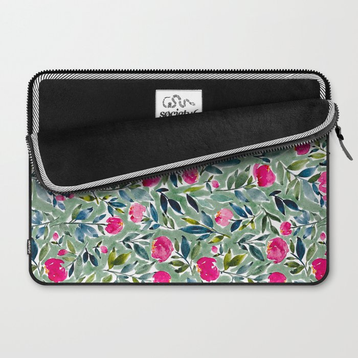 Popping Peonies - Green Laptop Sleeve Gallery Image 2