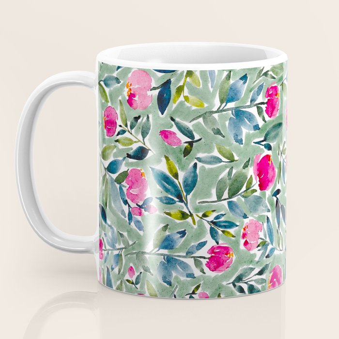 Popping Peonies - Green Coffee Mug Gallery Image 3