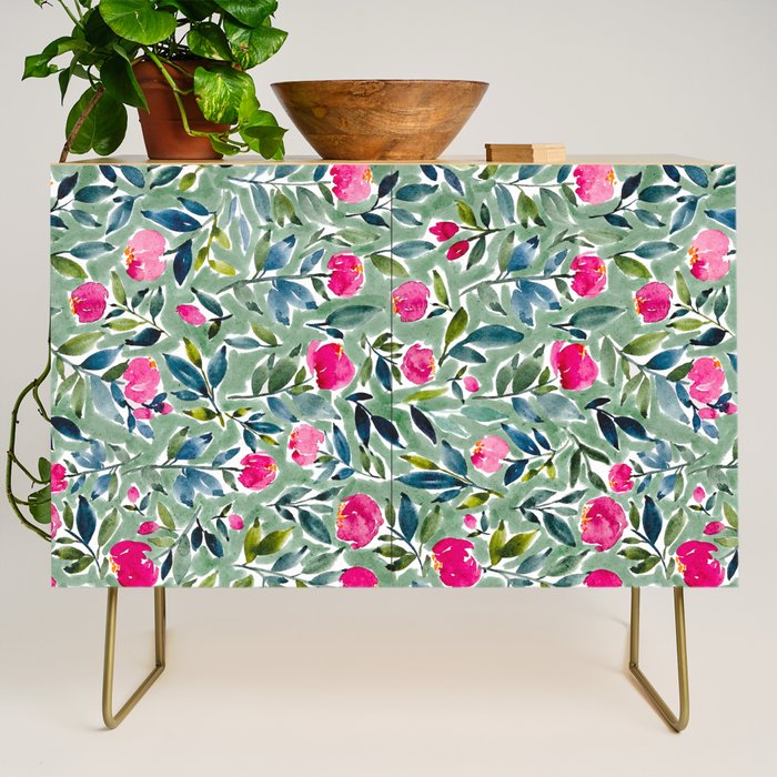 Popping Peonies - Green Credenza Gallery Image 1