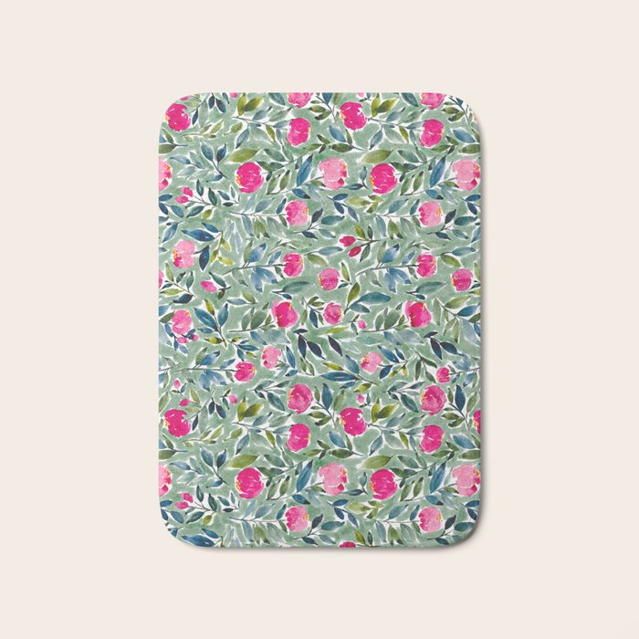 Popping Peonies - Green Bath Mat Gallery Image 1