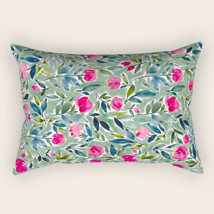 Popping Peonies - Green Rectangular Pillow Gallery Image 2