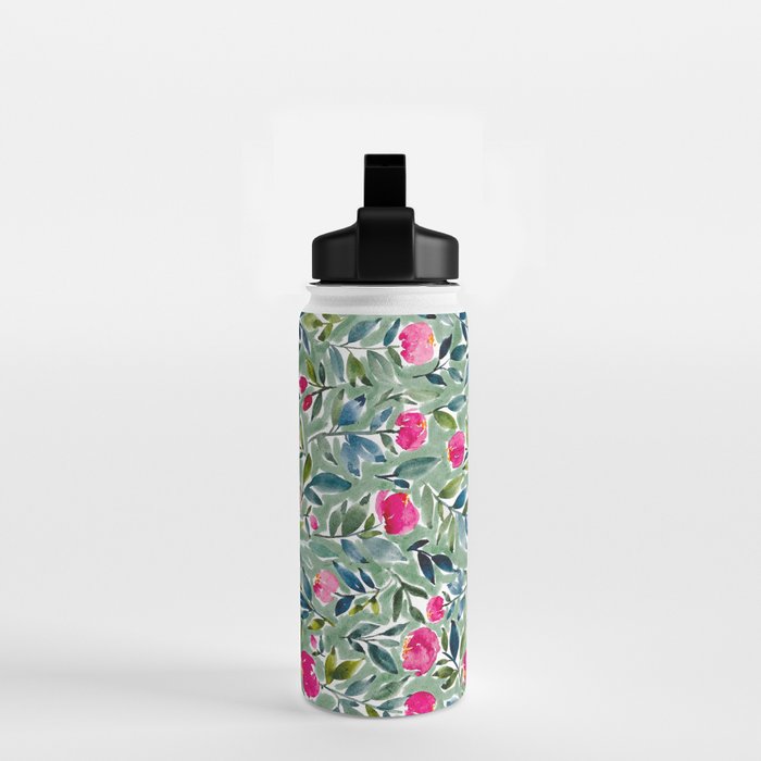 Popping Peonies - Green Water Bottle Gallery Image 2
