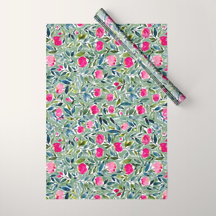 Popping Peonies - Green Wrapping Paper Gallery Image 1
