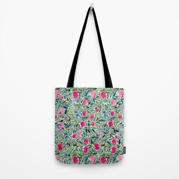 Popping Peonies - Green Tote Bag Gallery Image 2