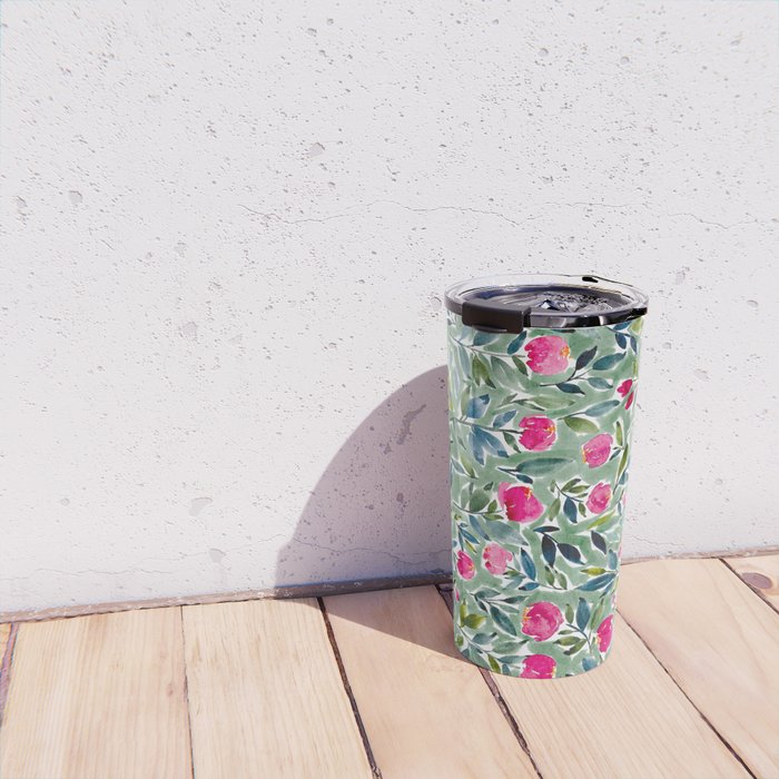 Popping Peonies - Green Travel Mug Gallery Image 4