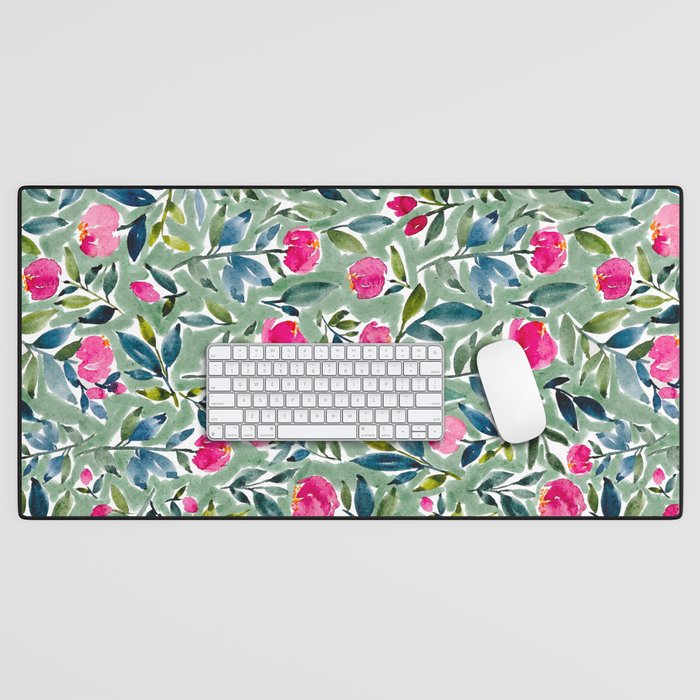 Popping Peonies - Green Desk Mat Gallery Image 1