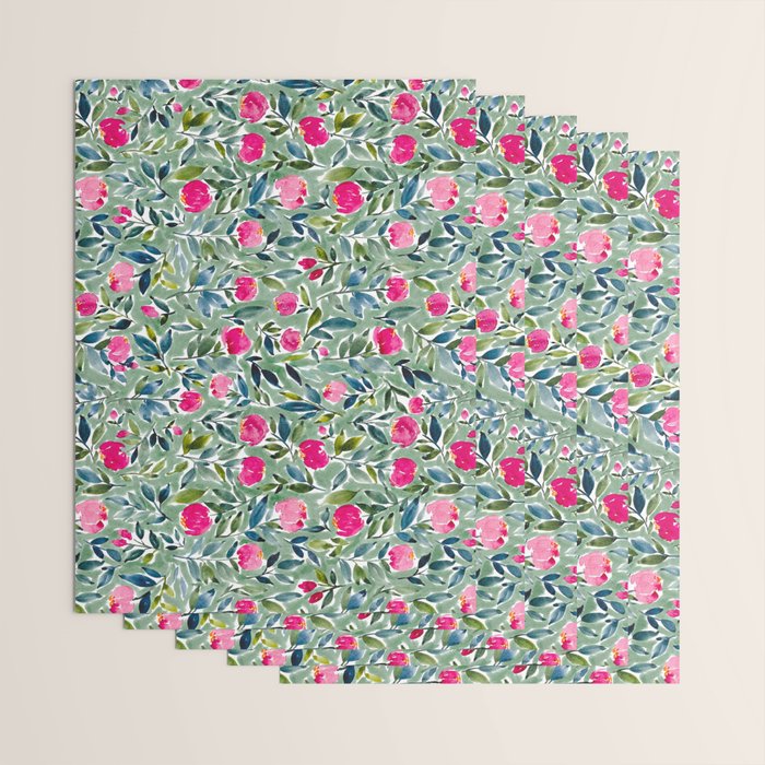 Popping Peonies - Green Wrapping Paper Gallery Image 3