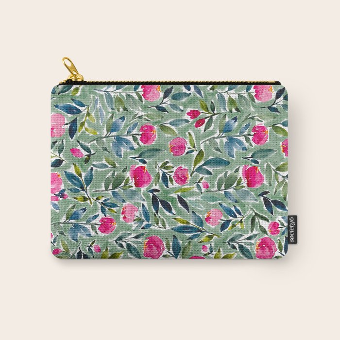 Popping Peonies - Green Carry All Pouch Gallery Image 1