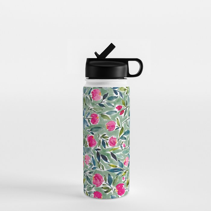 Popping Peonies - Green Water Bottle Gallery Image 1