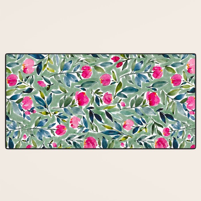 Popping Peonies - Green Desk Mat Gallery Image 3