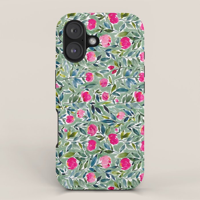 Popping Peonies - Green iPhone Case Gallery Image 1