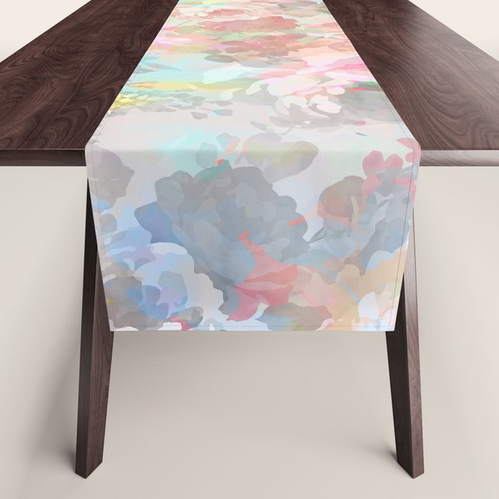 Shabby vintage pink baby blue watercolor floral Table Runner Gallery Image 1