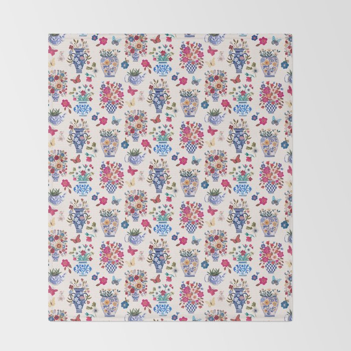 Nostalgic flower vases Throw Blanket Gallery Image 2