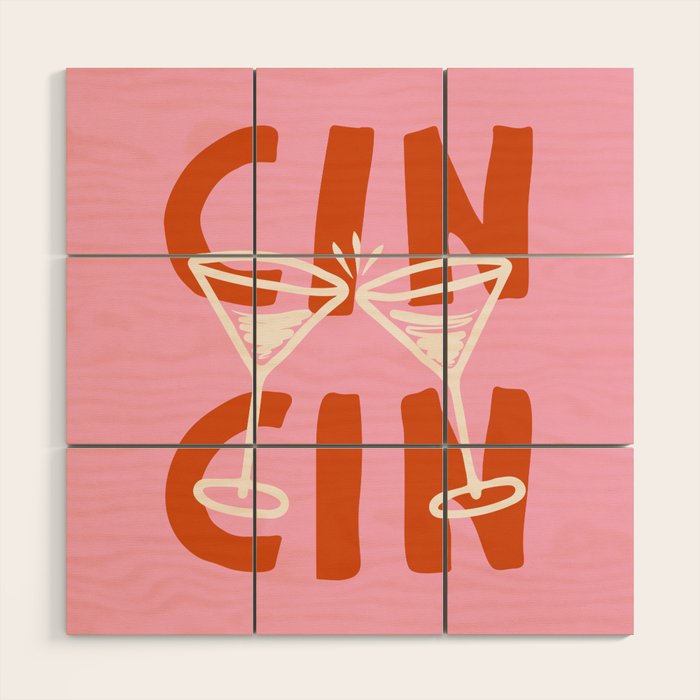Cin Cin Cheers Martini Cocktail Print Wood Wall Art Gallery Image 1