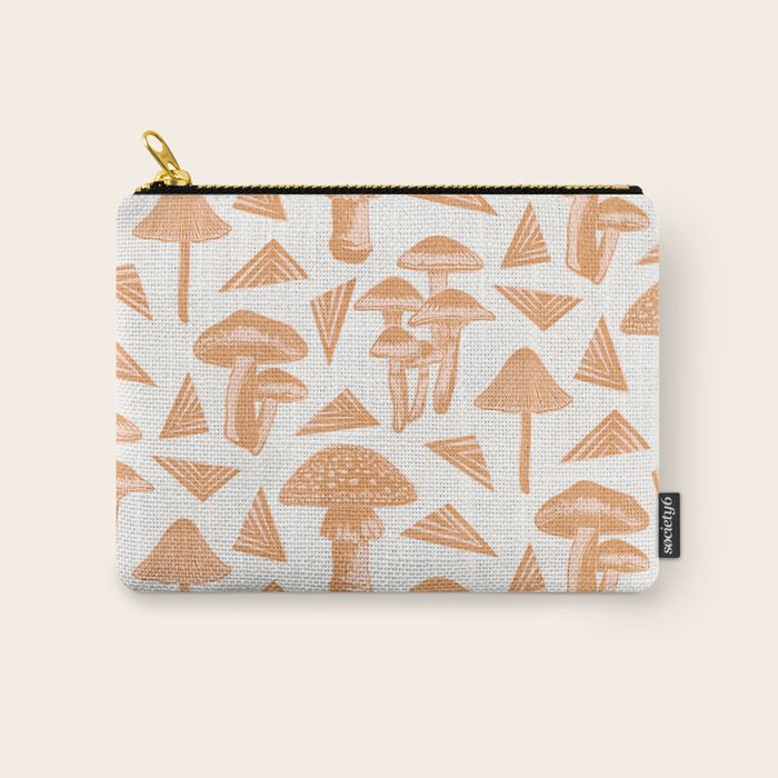 Block-print Mushrooms - ochre and blush pink Carry All Pouch Gallery Image 1