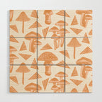 Block-print Mushrooms - ochre and blush pink Wood Wall Art Gallery Image 1