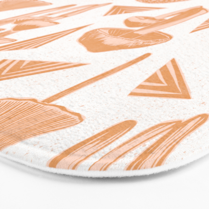 Block-print Mushrooms - ochre and blush pink Bath Mat Gallery Image 3