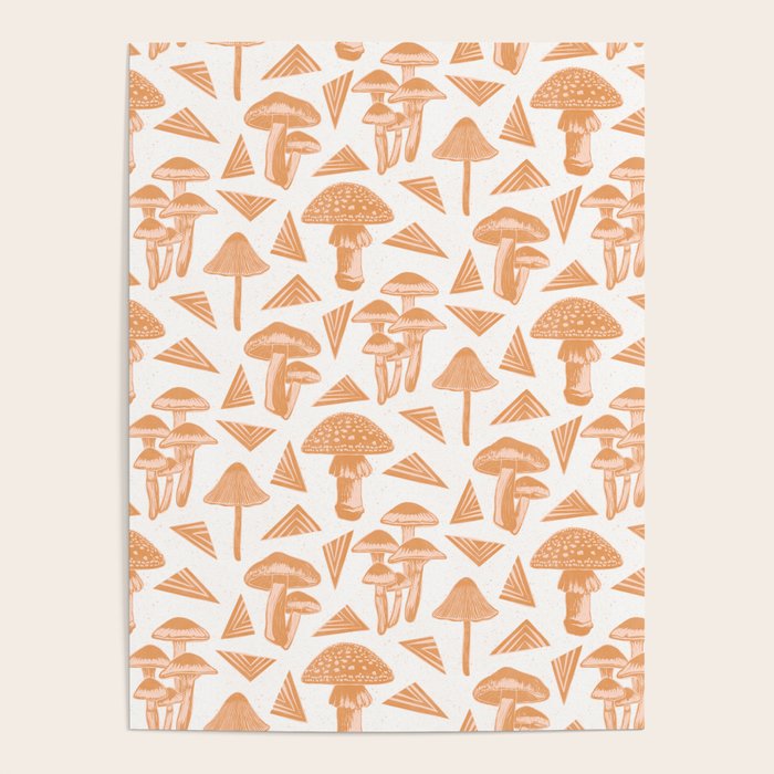 Block-print Mushrooms - ochre and blush pink Poster Gallery Image 4