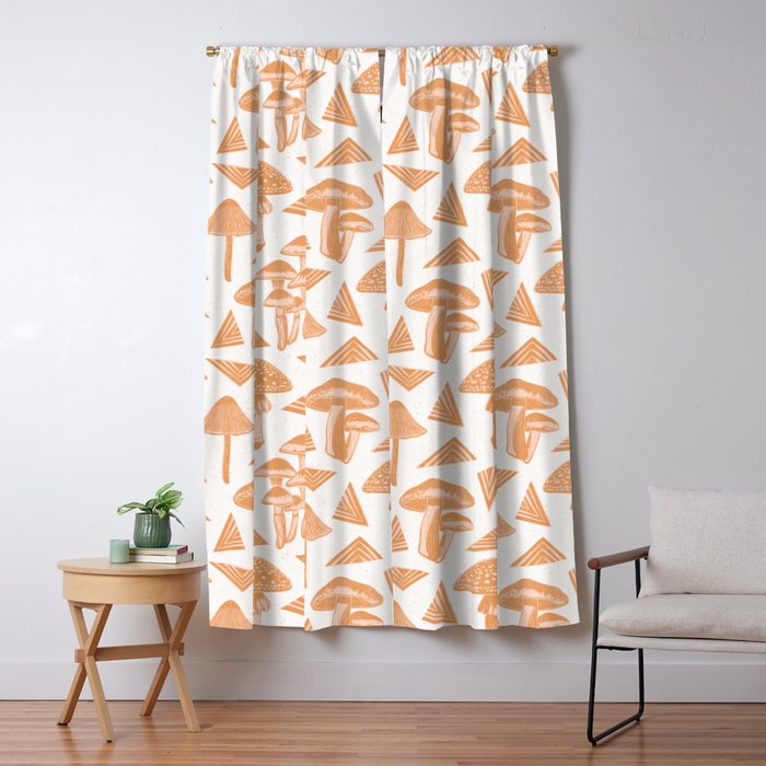 Block-print Mushrooms - ochre and blush pink Window Curtain Gallery Image 5