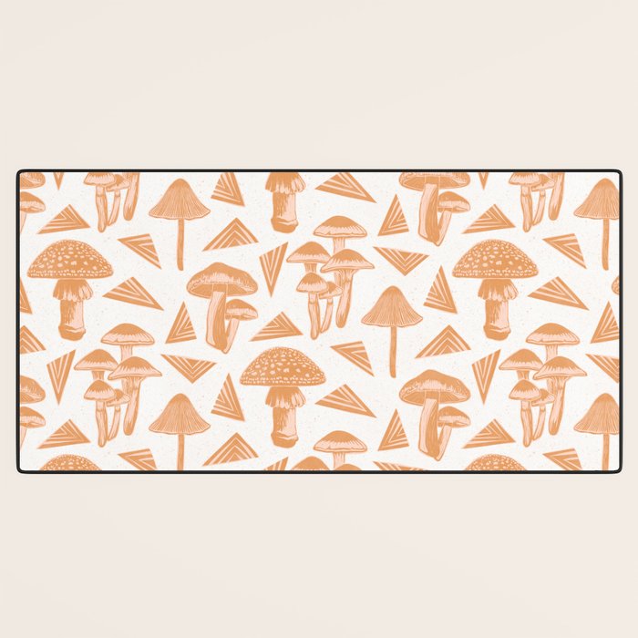 Block-print Mushrooms - ochre and blush pink Desk Mat Gallery Image 3