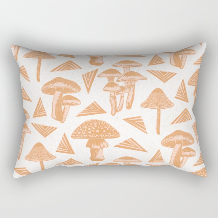 Block-print Mushrooms - ochre and blush pink Rectangular Pillow Gallery Image 2