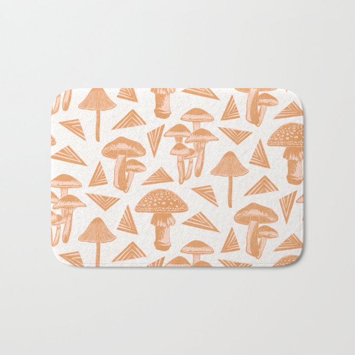 Block-print Mushrooms - ochre and blush pink Bath Mat Gallery Image 1