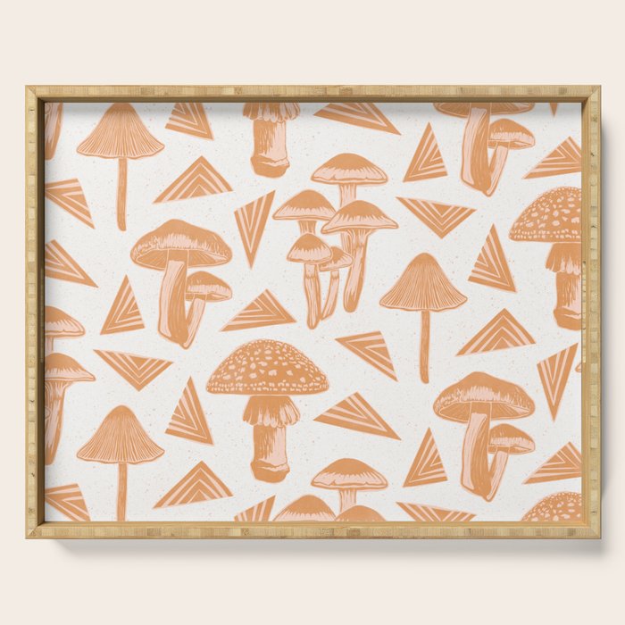 Block-print Mushrooms - ochre and blush pink Serving Tray Gallery Image 1