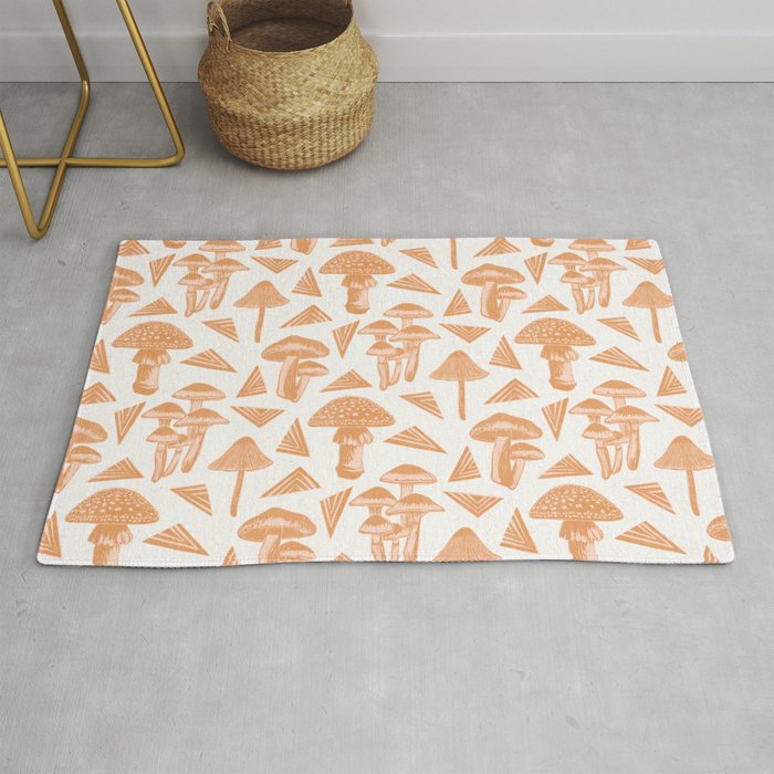 Block-print Mushrooms - ochre and blush pink Rug Gallery Image 1