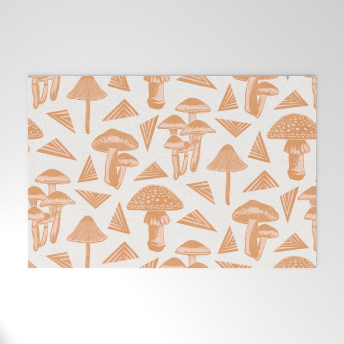 Block-print Mushrooms - ochre and blush pink Welcome Mat Gallery Image 1