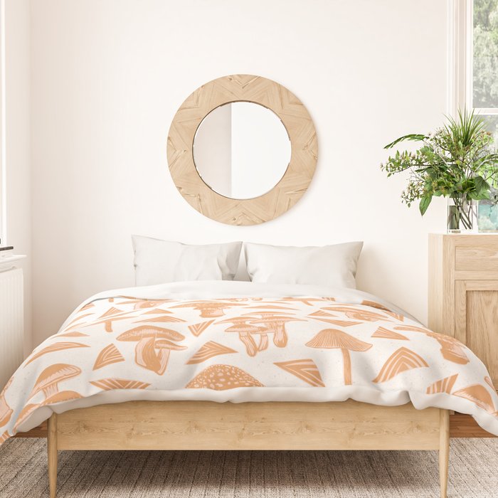 Block-print Mushrooms - ochre and blush pink Duvet Cover Gallery Image 3