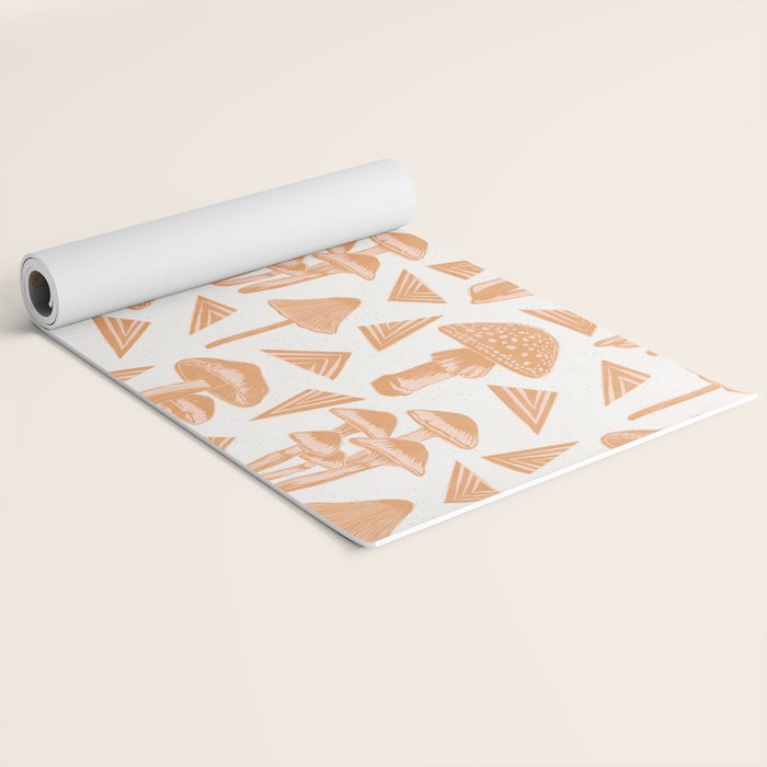 Block-print Mushrooms - ochre and blush pink Yoga Mat Gallery Image 2