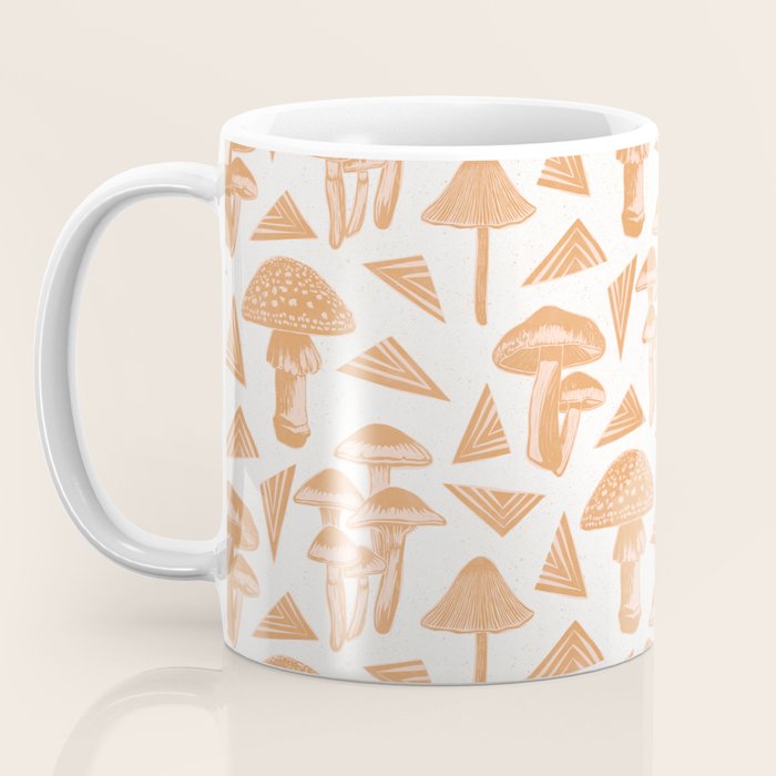 Block-print Mushrooms - ochre and blush pink Coffee Mug Gallery Image 3