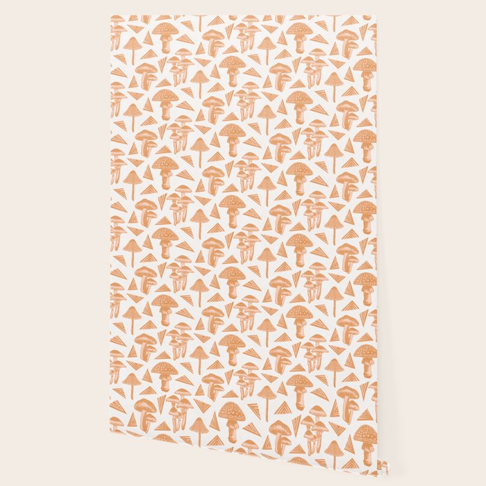Block-print Mushrooms - ochre and blush pink Wallpaper Gallery Image 2