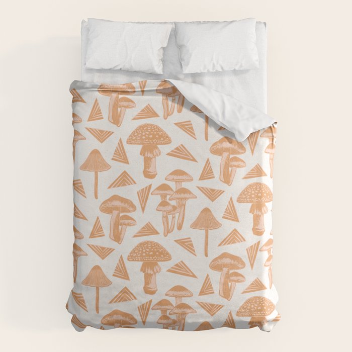 Block-print Mushrooms - ochre and blush pink Duvet Cover Gallery Image 1