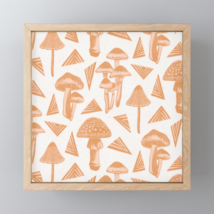 Block-Print Mushrooms - Ochre And Blush Pink Mini Art Print