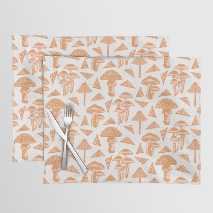 Block-print Mushrooms - ochre and blush pink Placemat Gallery Image 1