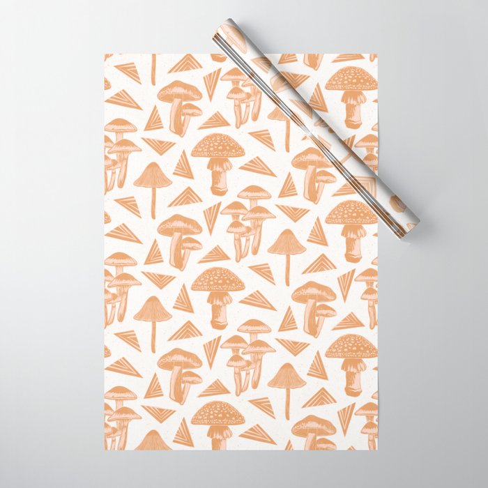 Block-print Mushrooms - ochre and blush pink Wrapping Paper Gallery Image 1