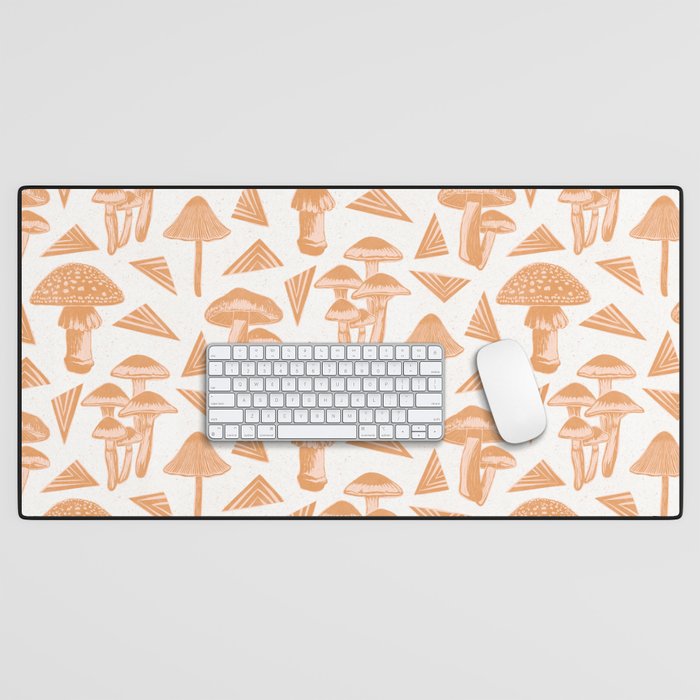 Block-print Mushrooms - ochre and blush pink Desk Mat Gallery Image 1