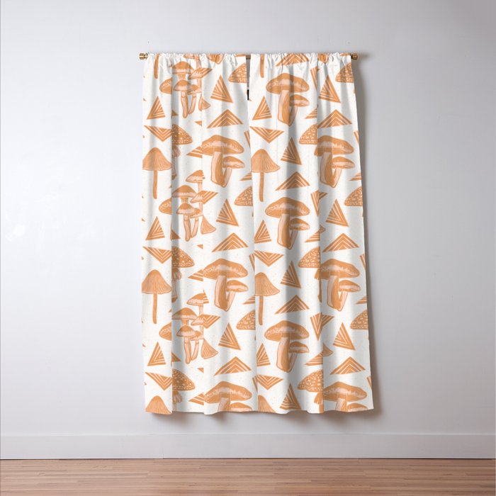 Block-print Mushrooms - ochre and blush pink Window Curtain Gallery Image 3