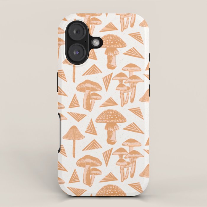 Block-print Mushrooms - ochre and blush pink iPhone Case Gallery Image 1