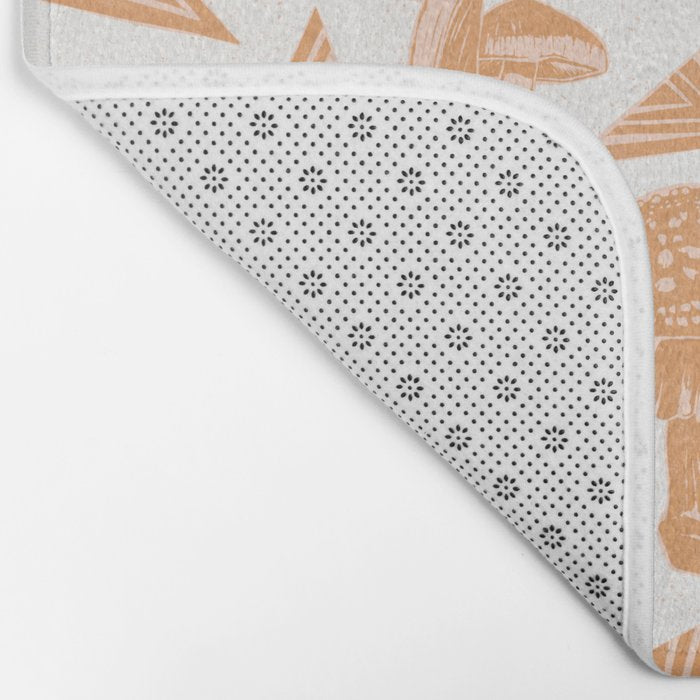 Block-print Mushrooms - ochre and blush pink Bath Mat Gallery Image 2