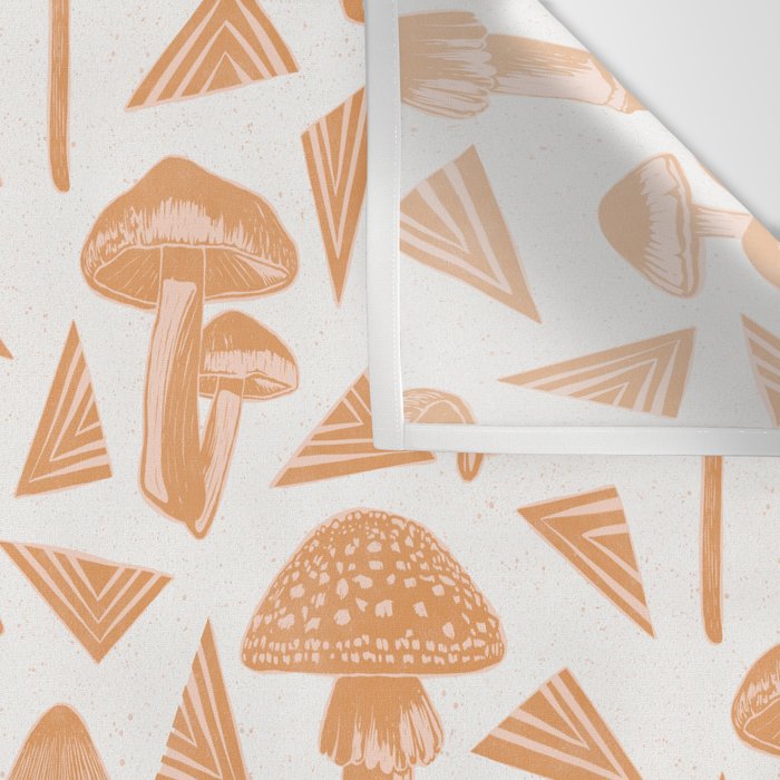 Block-print Mushrooms - ochre and blush pink Wall Tapestry Gallery Image 3