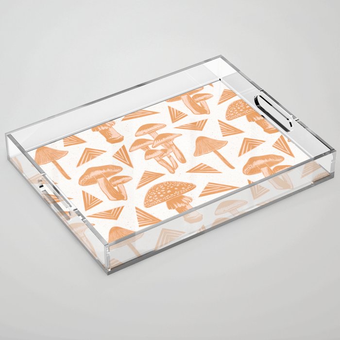 Block-print Mushrooms - ochre and blush pink Acrylic Tray Gallery Image 1