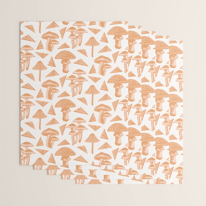 Block-print Mushrooms - ochre and blush pink Wrapping Paper Gallery Image 3