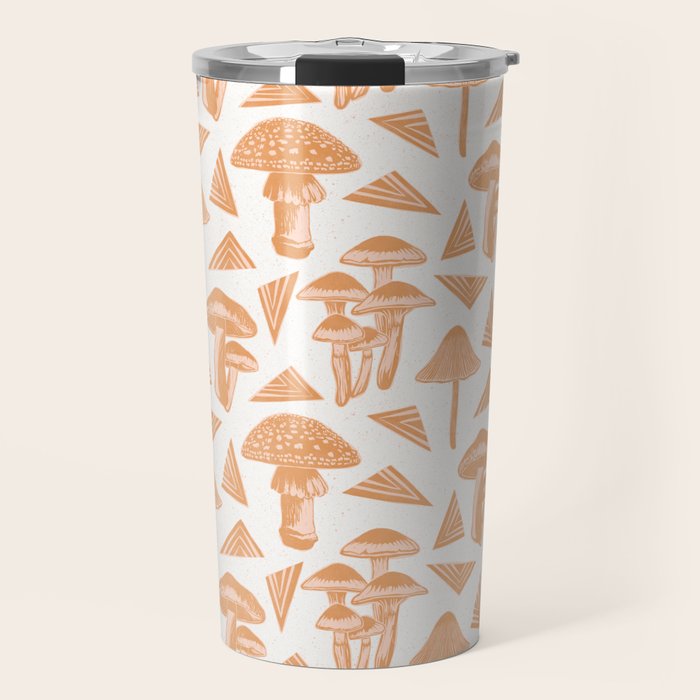 Block-print Mushrooms - ochre and blush pink Travel Mug Gallery Image 1