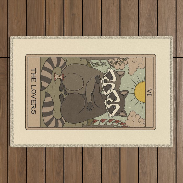 The Lovers - Raccoons Tarot Outdoor Rug Gallery Image 1