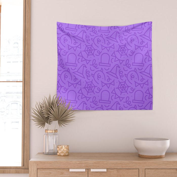 Fun halloween cartoon doodle art pattern Wall Tapestry Gallery Image 2