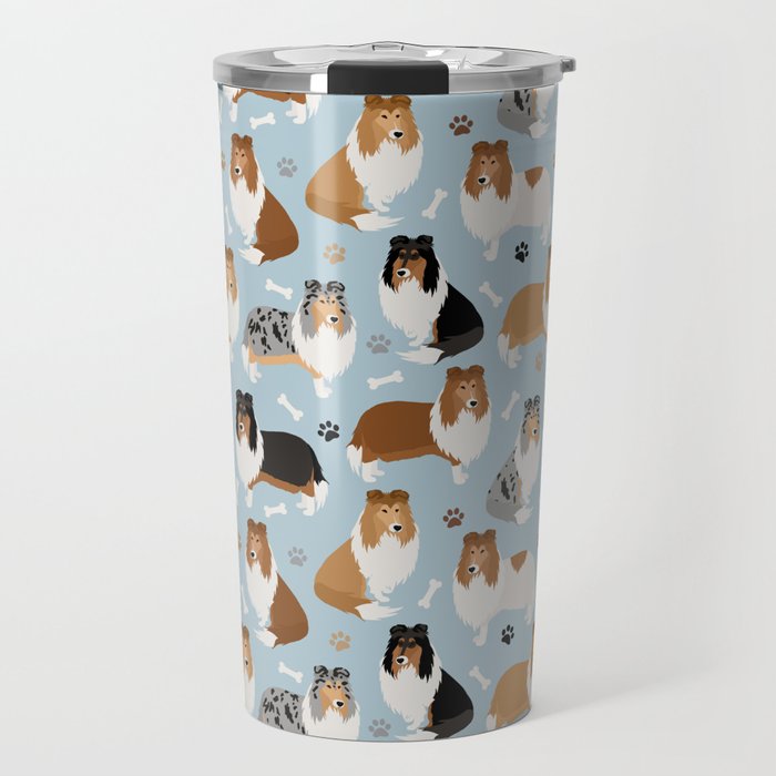 Rough Collie Dog Paws and Bones Pattern Travel Mug Gallery Image 1