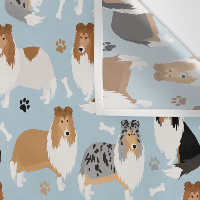 Rough Collie Dog Paws and Bones Pattern Wall Tapestry Gallery Image 3